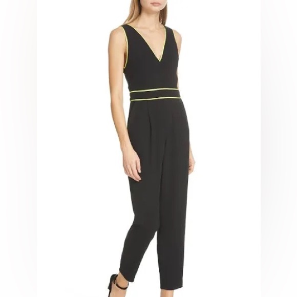 Alice + Olivia Black Jeri Neon Straight Leg Jumpsuit (size 2) - Picture 1 of 11
